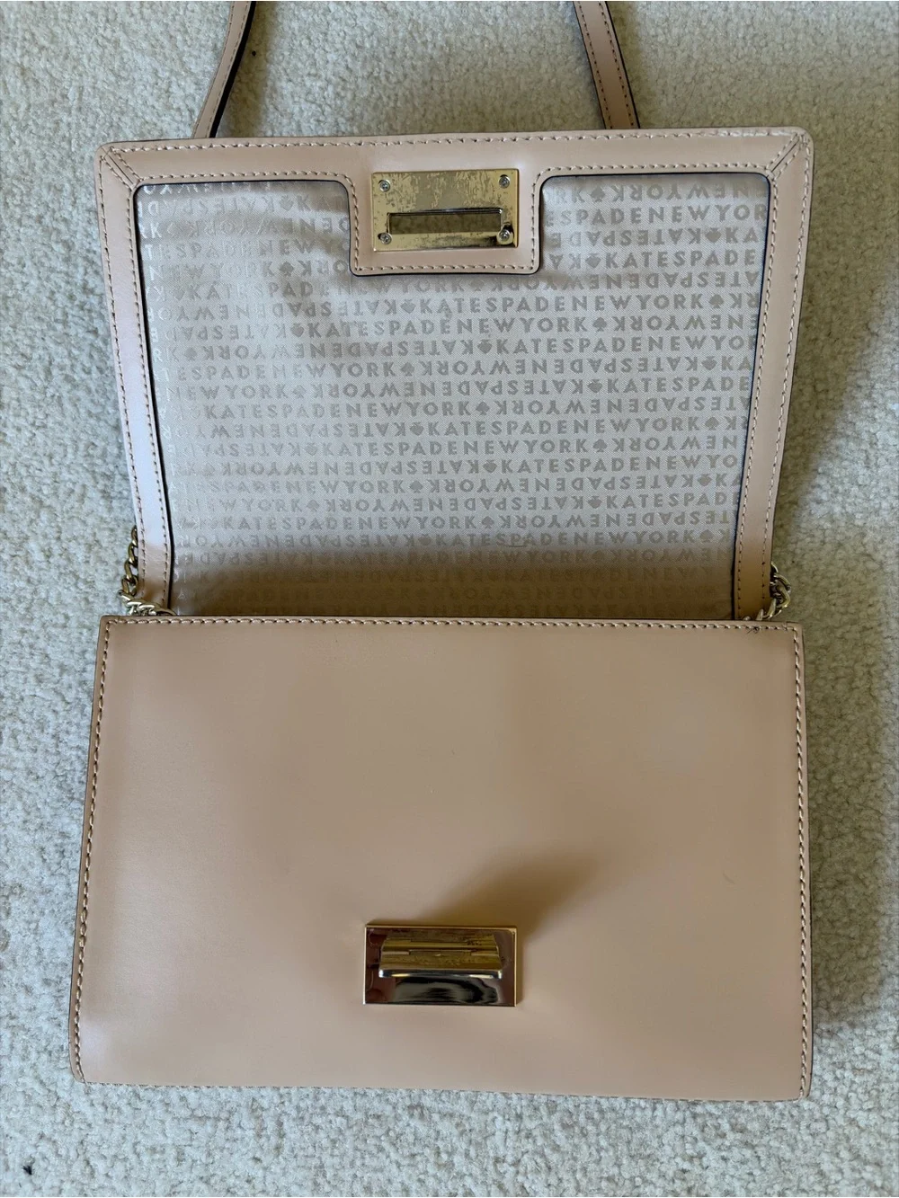Kate Spade Nude Tan Leather Envelope Crossbody Flap Bag GUC